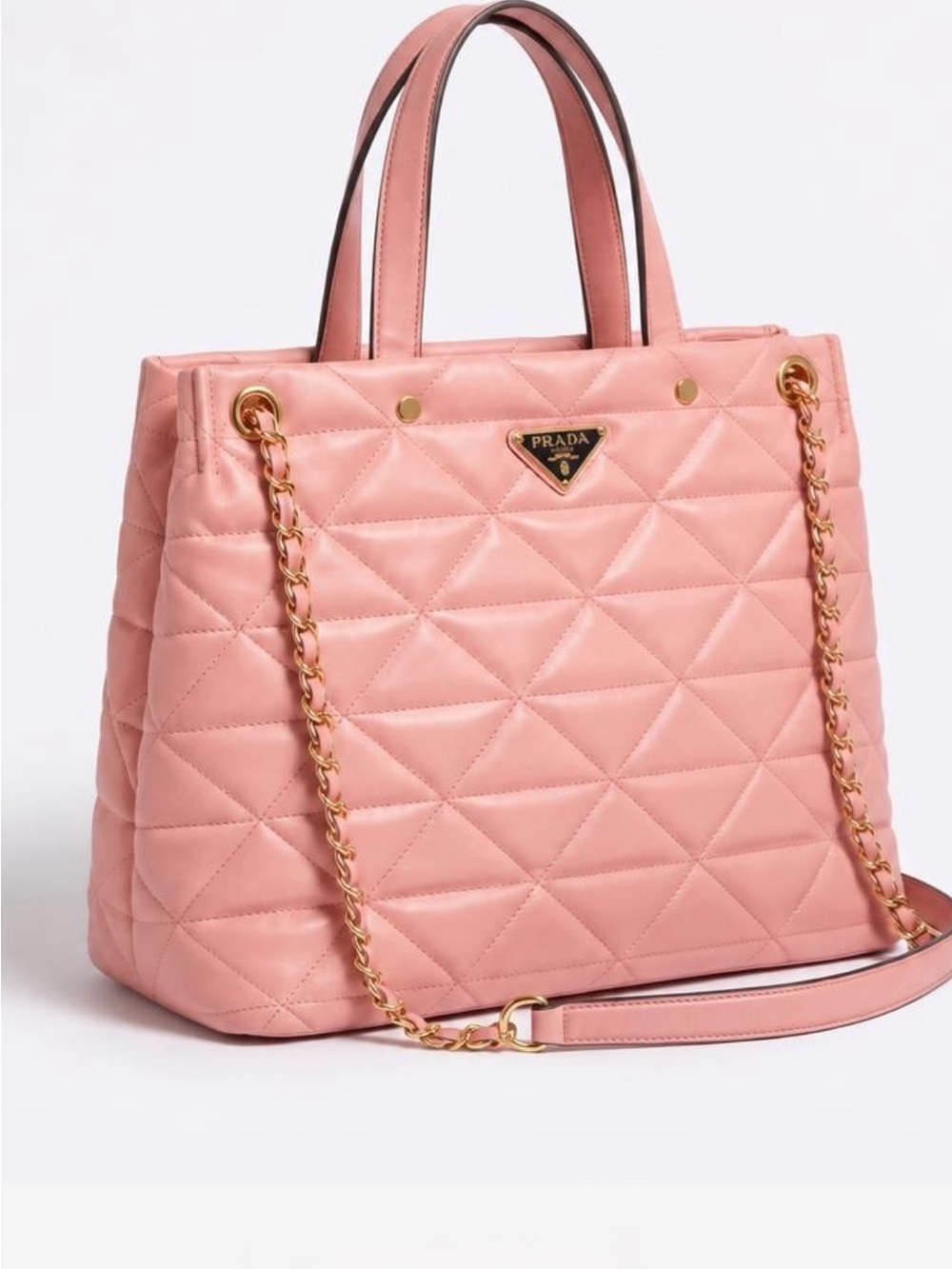 Prada Pink Quilted Leather Tote with Gold Chain
